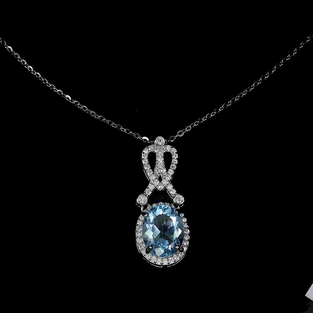925 Delikatny piękny naszyjnik naturalny Sky Blue topaz cyrkonie