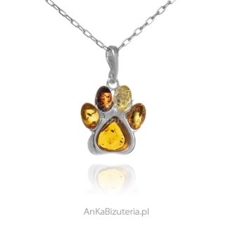 Srebrna zawieszka z bursztynem łapka kota