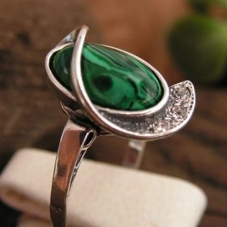 VADIO - srebrny pierścionek z malachitem i kryształkami