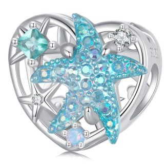Kryształowa rozgwiazda w serduszku srebrny charms koralik beads srebro 925