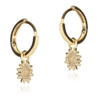 Kolczyki srebrne pozłacane słoneczniki na kółeczku z cyrkoniamii