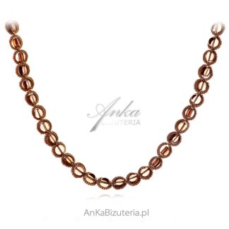 Naszyjnik  hand made frywolitka z brązowymi kamieniami