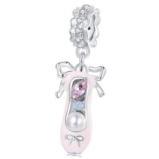 Różowy but baletnicy, balerina srebrny charms zawieszka beads