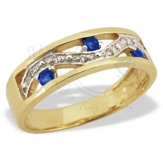Pierścionek ze złota JP-31Z-R z szafirami i diamentami.