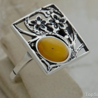 LAURA - srebrny pierścionek z bursztynem