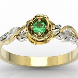 Pierścionek złoty w kształcie róży z szmaragdem i brylantami LP-7715ZB