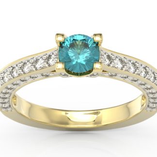 Czarujący Pierścionek z żółtego złota z centralnym kamieniem zirconem i brylantami LP-16Z-R