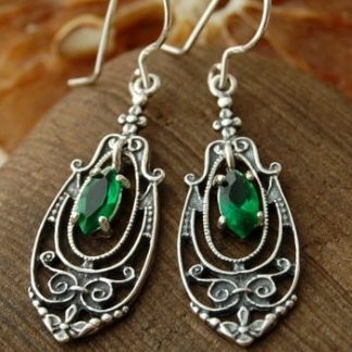 FARLETA -  srebrne kolczyki ze szmaragdem