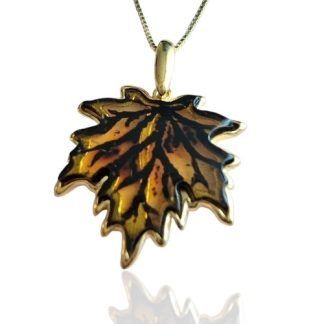 Zawieszka srebrna pozłacana z bursztynem liść klonu - srebro pozłacane