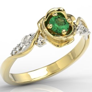 Pierścionek złoty w kształcie róży ze szmaragdem i brylantami LP-7730ZB