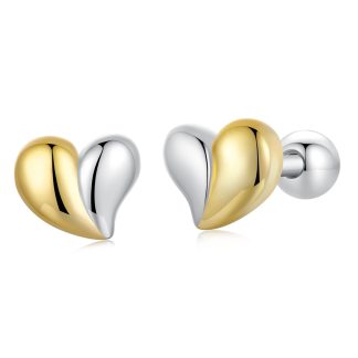 Dwukolorowe serduszka dla dziewczynki kolczyki sztyfty zakręcane