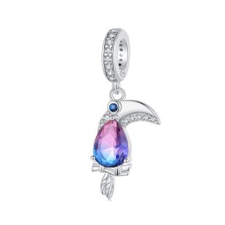 Ptak tukan różowo-niebieski kryształ srebrny charms zawieszka beads
