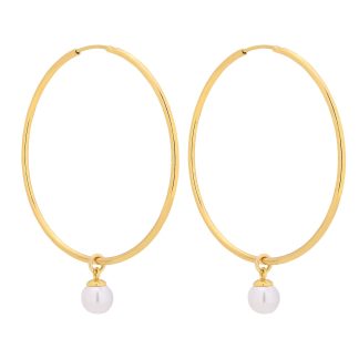 Złote kolczyki duże koła z białymi perłami SWAROVSKI® CRYSTAL