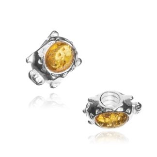 Charms srebrny z bursztynem do bransoletek modułowych żółwik z