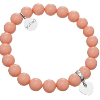 Łososiowa bransoletka serduszko srebro perły SWAROVSKI® ELEMENTS