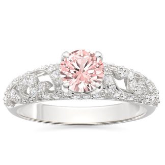 Pierścionek zaręczynowy z białego  złota z morganitem i diamentami BP-50B