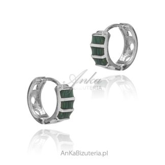Kolczyki srebrne z zieloną masą perłową małe kółeczka