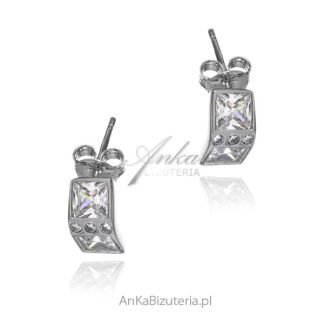 Kolczyki srebrne z curkoniami łamane na sztyft