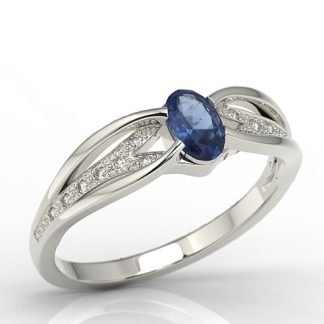 Pierścionek z białego złota z szafirem i diamentami LP-39B