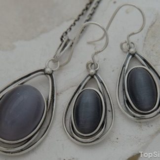 MIZATA - srebrny komplet z kocim okiem