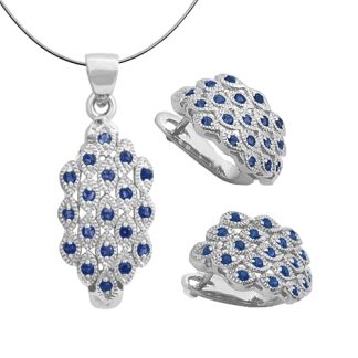 PAVO Komplet srebrnej biżuterii kolczyki naszyjnik szafiry 2,3 ct