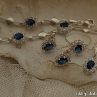 Srebrny komplet z szafirami i cyrkoniami FIONA