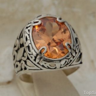 LEON - srebrny pierscień, sygnet z topazem złocistym