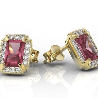 Kolczyki z żółtego złota z rubinami i diamentami LPK-84Z-R