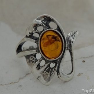 GIRONA - srebrny pierścionek z bursztynem