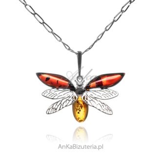 Zawieszka srebrna z bursztynem owad