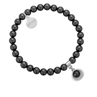 Bransoletka z pereł SWAROVSKI® CRYSTAL w kolorze Black ze srebrną muszelką