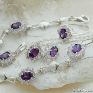 PARMA - Srebrny komplet ametysty i cyrkonie