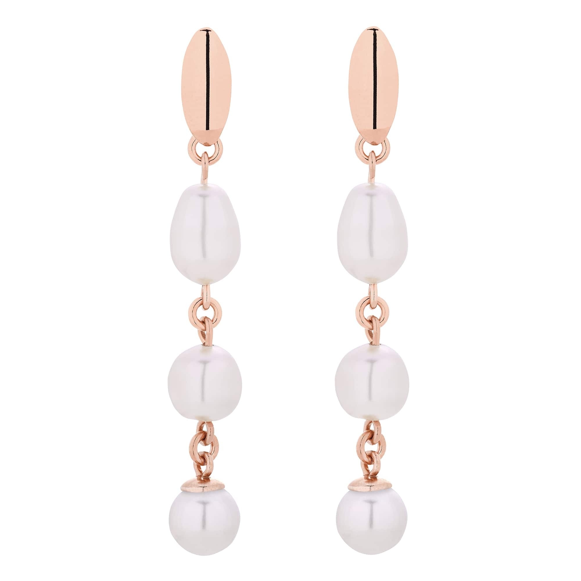 Długie kolczyki w różowym złocie z białymi perłami SWAROVSKI® CRYSTAL