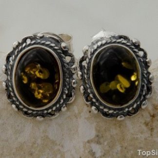 ADYGA - srebrne kolczyki z bursztynem