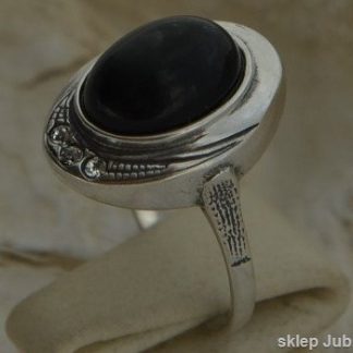 DUOMO - srebrny pierścionek onyks z kryształami