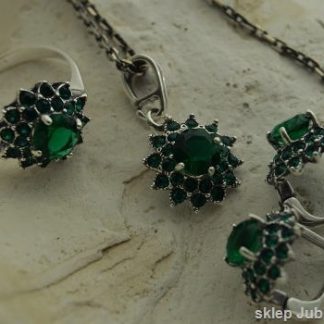 Srebrny komplet ze szmaragdem KRAKÓW