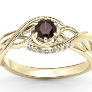 Pierścionek z żółtego złota z granatem i brylantami BP-7130Z