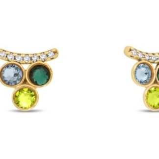 Kolczyki  z pozłacanego srebra próby 925 oraz ekskluzywnych kryształów w kolorach aquamarine, citrus green i emerald