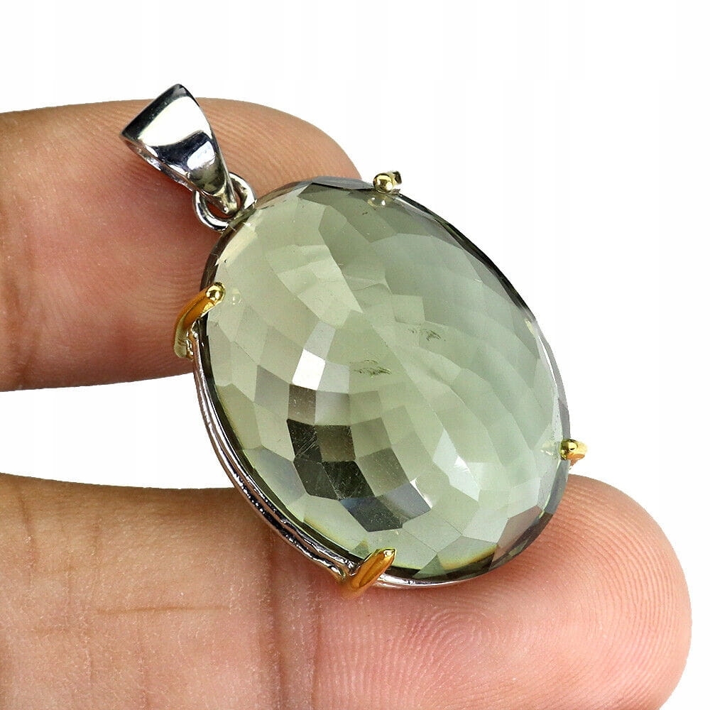 Wisiorek srebrny 925 zielony prasiolit 43ct
