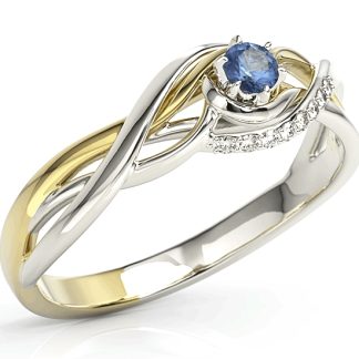 Pierścionek z białego i żółtego złota z szafirem i brylantami BP-71BZ-SZA/D