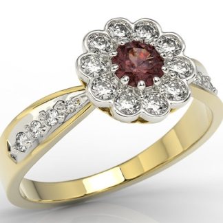 Pierścionek z żółtego i białego złota z granatem i diamentami JP-95ZB-R