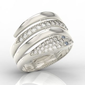 Pierścionek z białego złota w formie żmijki z szafirami i diamentami AP-63B