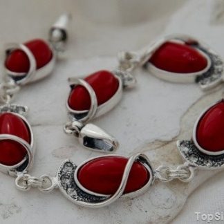 MURANO - srebrna bransoletka z koralem i kryształkami