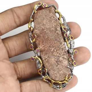 Broszka granaty fossil koral skamielina 91.2ct