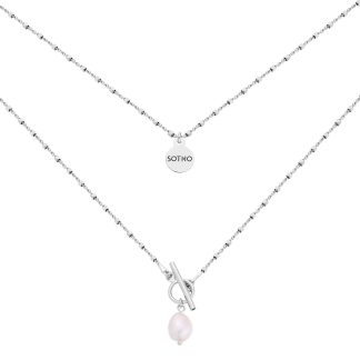 Srebrny kosteczkowy naszyjnik z ozdobnym zapięciem i perłą : Długość - 46,5 cm