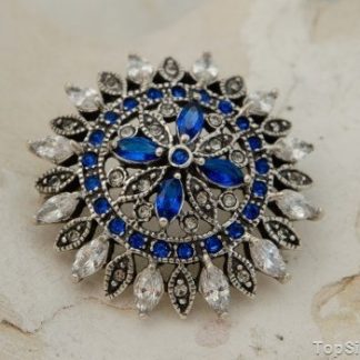 AMBROSIA - srebrna brosza szafiry i kryształy