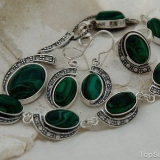 RIPOLI - srebrny komplet z malachitami i cyrkoniam