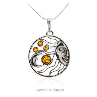 Zawieszka srebrna -  księżyc w promieniach słońca