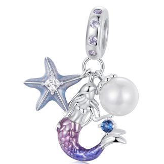 Syrena z rozgwiazdą srebrny charms zawieszka beads srebro 925