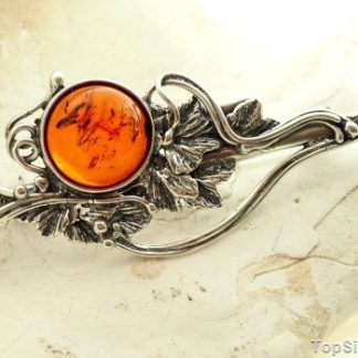 SECESJA - srebrna brosza z bursztynem